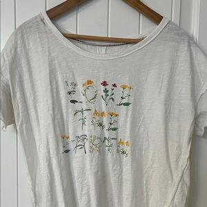 Anthropologie White Tee with Floral Embroidery